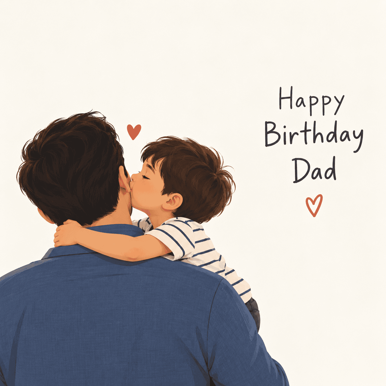 Happy Birthday Dad image showing a son kissing his father with love and affection.